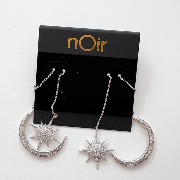 Noir NYC star and moon double swinger earrings - Picture 1 of 4